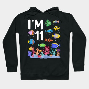 11th Birthday Party Tropical Fish I'm Eleven Years Old age Bday Hoodie